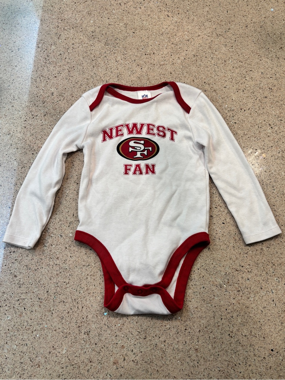 San Francisco 49ers Newest Fan Long-Sleeve One-Piece Bodysuit - Cream/Red